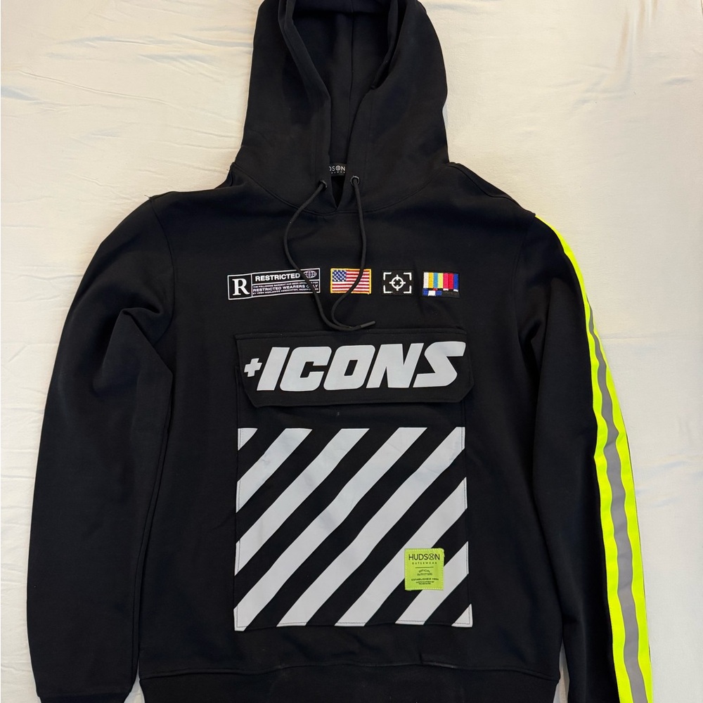 Hudson ICONS Black and Yellow Sweater with Striped Graphic and Neon Accent